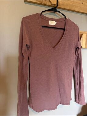 Nation LTD Long-Sleeve V-Neck Top in Mauve